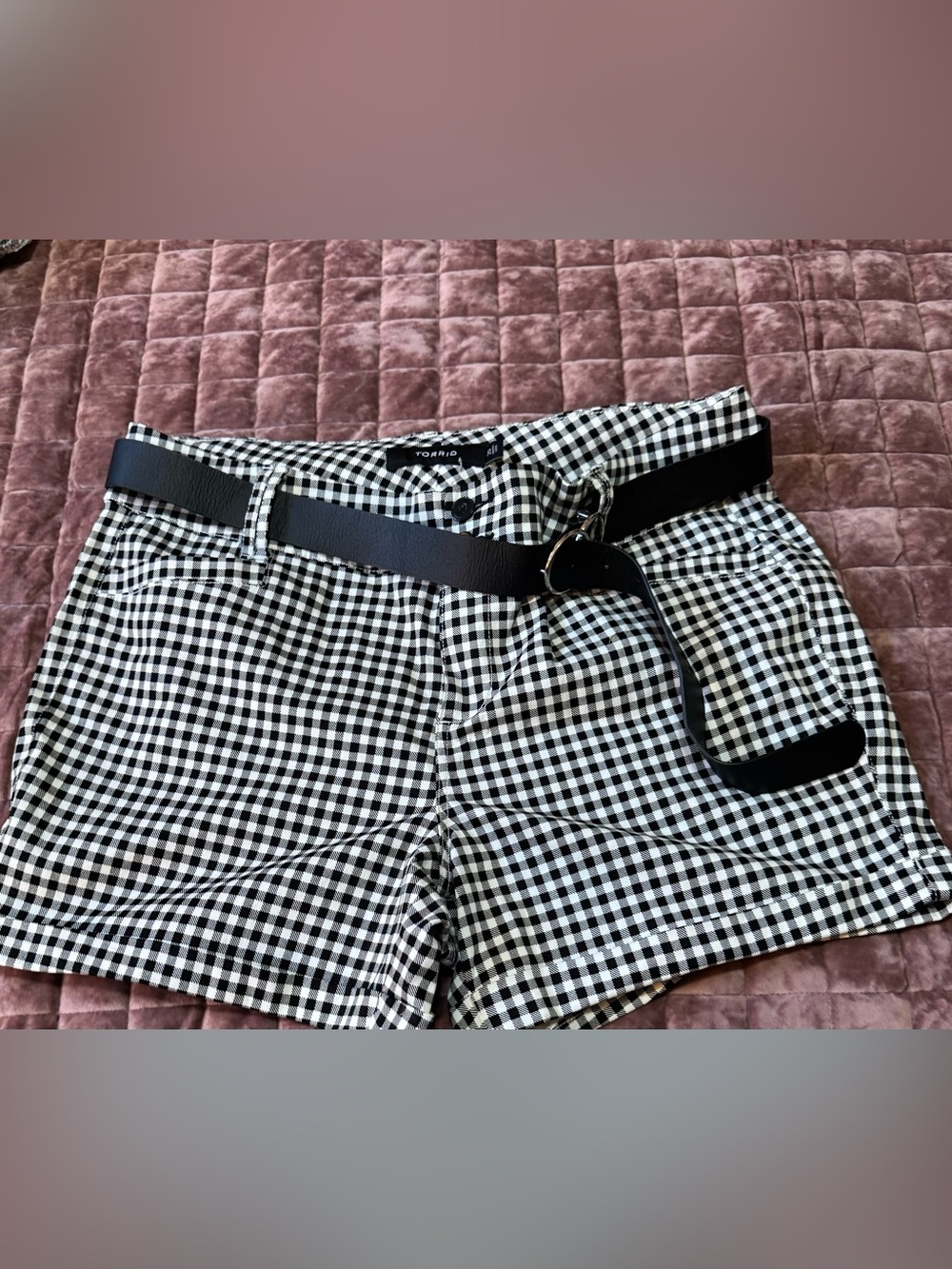 Torrid Gingham Stretch Sateen Belted Shorts Black White Size 20 NWT